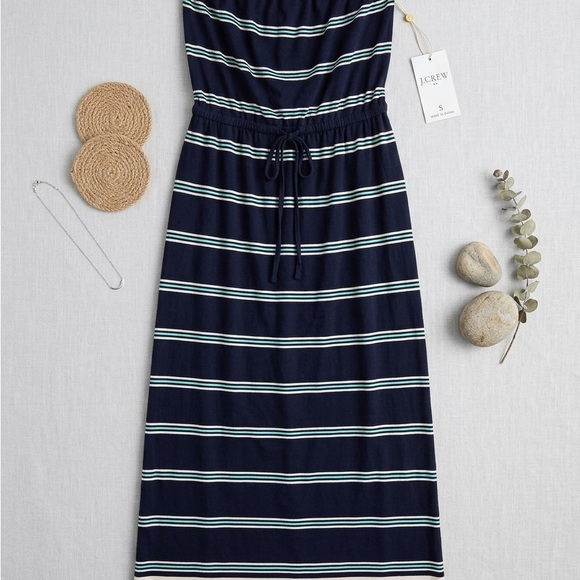 J. Crew Navy, White & Teal Striped Strapless Maxi Dress - Picture 2 of 5